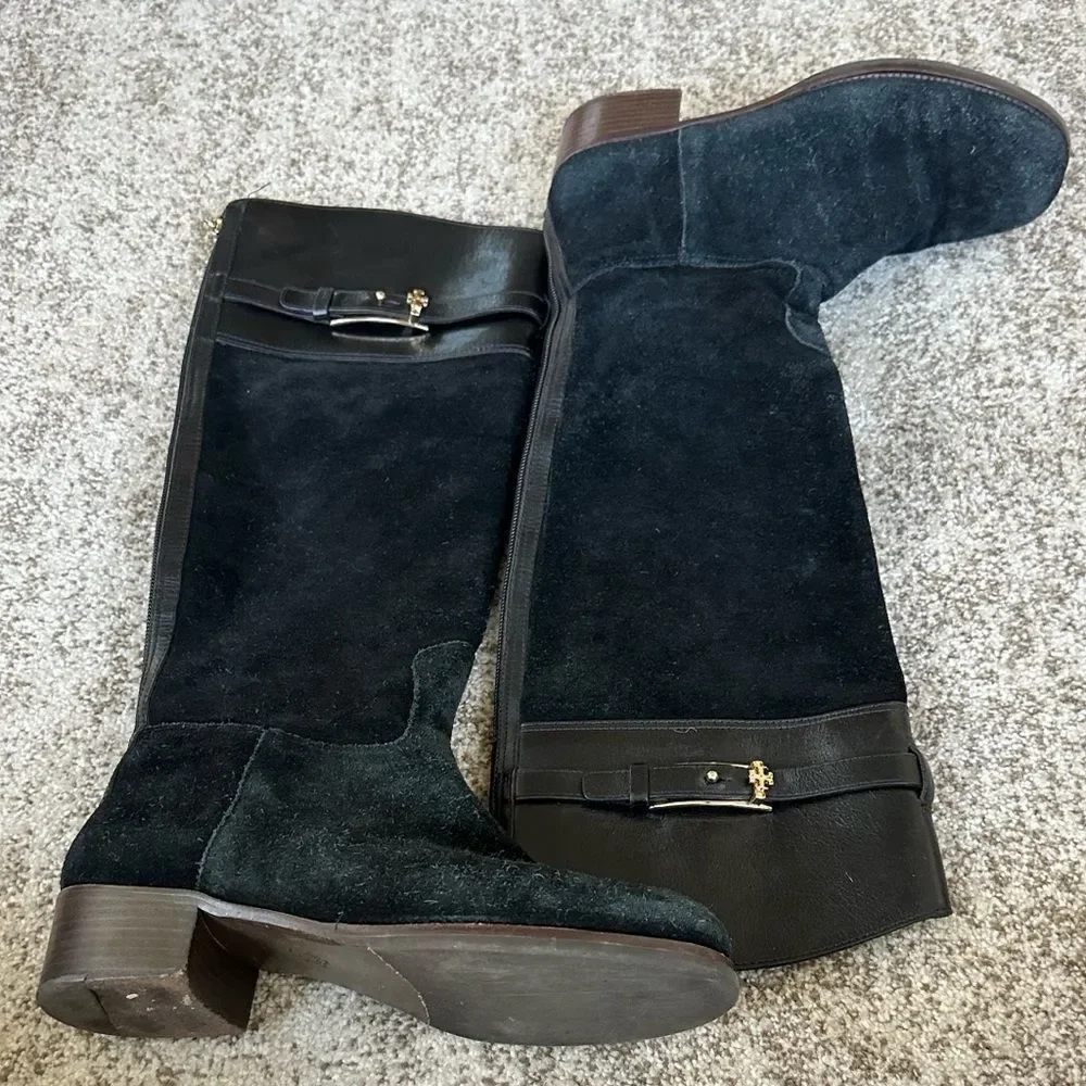 Tory Burch Jenna Black 40mm Suede Riding Boot 7